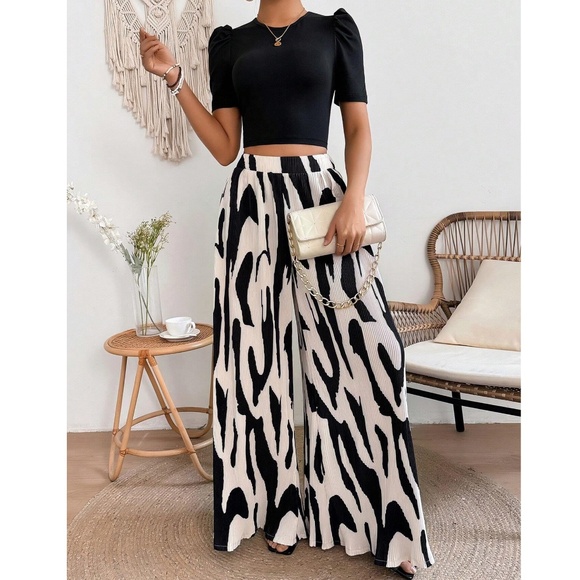 BellanBlue Pants - Boho Print Cropped Top Wide Leg Pants Set